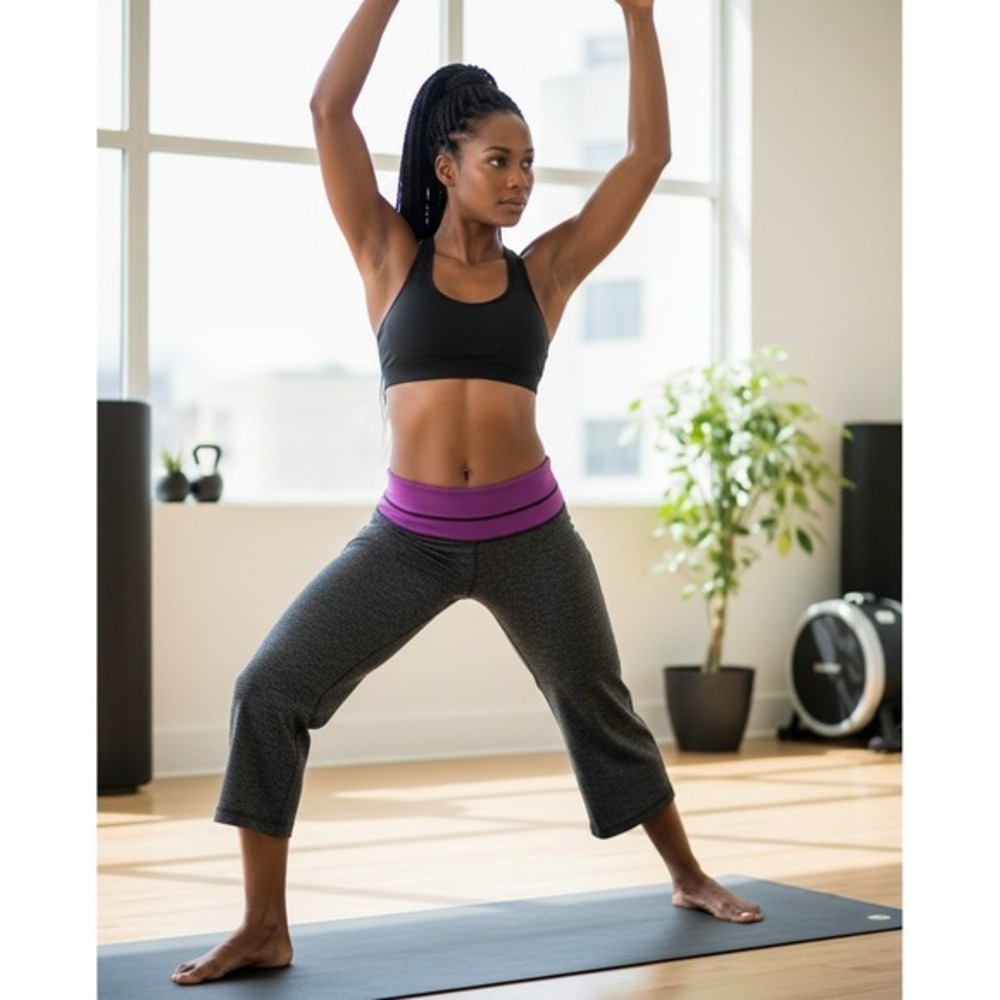 Lululemon Athletica Gray Purple Crop Yoga Pants Women's‎ Size Medium
